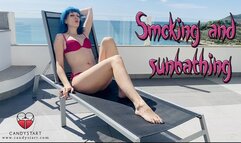 bluehaired girl Smoking and sunbathing