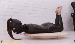 Anna Luna Mummified in Black Duct Tape - Struggling Around and Spinning on a Turntable in a Leather Mask (FULL HD MP4)