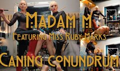 Caning Conundrum, Double Domme, extremely savage classic caning includes BTS footage