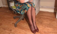 Fifi the teacher is grading papers while absentmindedly dangling her heels and slipping off her black thigh high nylons *new* replay