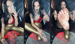 Your Queen smokes 2 Marlboro 100 at once in pvc and extra long nails While u worship her dirty feet