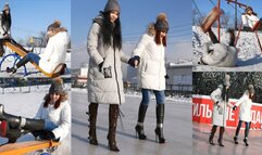 Two hot chicks in heels sink the Siberian ice with their actions