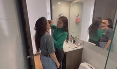 Tense lesbian sex with my makeup artist in the bathroom of my house