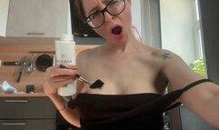 Emma gives breast massage with cream and hairy brush