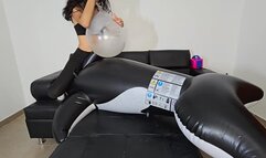 Marianna blows up balloons with her inflatable whale PART 1