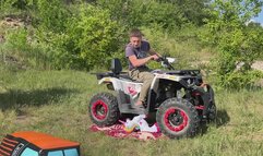 Jason first attempt to run over inflatable toys with an ATV