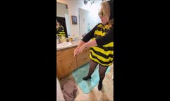 Fucking a Bumble Bee as Deb Wears Her Halloween 2021 Costume With Black Stockings & Bandolino Ankle Boots 2 (10-27-2021)