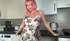 Dildo fucking on the kitchen