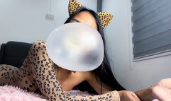 Sexy Leopard Girl Camylle Sensually Chews And Blows Bubblegum