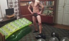 Jason in leather underwear pop balloons