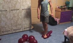 Jason stomp to pop half inflated balloons barefeet