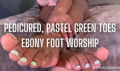 PEDICURED, PASTEL GREEN TOES EBONY FOOT WORSHIP - Royal Ro painted toes closeup foot fetish femdom pov hd mp4 1080p