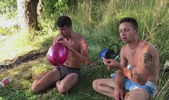 Eugene inflate balloons and Jason cig pop them