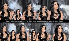 Goth princess smoking VS 120s blue and blowing smoke in your face!