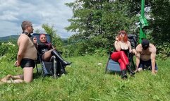 Mountain retreat part 13 - Andreea and BlackCat - smoking and human ashtray in nature