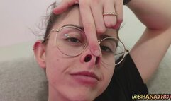 FETISH NOSE PINCHING NOSTRILS FACE FETISH TEETH EYEGLASSES