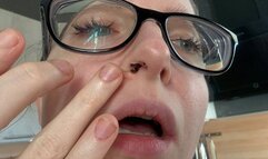 Emma blows snot on her hands and fingers, shows her dirty pig nose, picks her nose - part 30