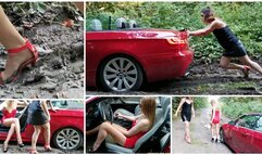 HOT AND SEXY: Emily got her luxury BMW 335 stuck in deep mud