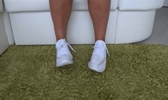 Toe Wiggling in White Soft Sneakers aa