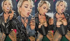 Chain-smoking two Newport cigarettes wearing shiny outfit and fishnets - Kinkerbell23