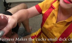 Waitress makes the small cock cuck cum 6