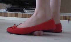 cock trampling with cute red flats and happy end over her feet