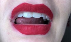 exploring my mouth wearing red lipstick