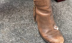 Polish my brown boots, then finish off my spit shinning them, with my spit ???? My boots are dirty and a shoe cleaner is what is needed ????