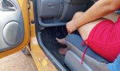 Scratching his feet after pumping car pedals (3)