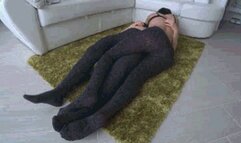 Rubbing feet in gray pantyhose FSn