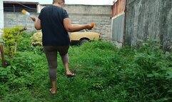 2 women scratching their feet when cleaning old car (Cc 1)