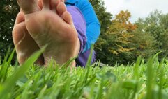 POV bare feet and in white socks worship in public