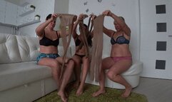 3 girls put on nylon and masturbate with pantyhose a