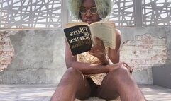 Hairy Girl Exposes Pussy Reading Outside