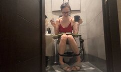 Emma in a red dress, diarrhea, menstruation, drinking coffee and eating in the toilet, reading a book - part 45