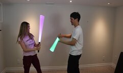 Light saber battle between Nina Luck and Fetishguy turns into a tickle fight after who will win?