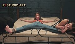 Leya in X-Position on Bed - Foot Licking and Tickling, Plus Intense Underarm Tickling by Xena and John (FULL HD MP4)