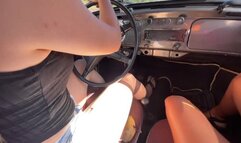 Jarlyn has fun driving barefoot on the highway with her co-pilot friend