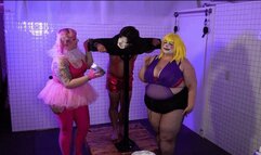 Pieface Pandemonium! Cute bbw clown girls, Princess Dandy and Megan Daw, smash cream pies in Remy D's Face!