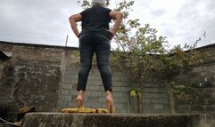 Angelin tramples and crushes fruits with her feet and high heels (1)