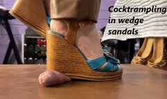 Cock trampling in wedge sandals