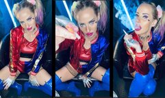 Harley Quinn cosplay smoking a Marlboro 100 for u her feeder