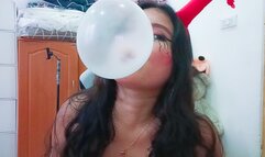 Sexy Devilish Freya Chews And Blows Buublegum Buubles Popping In Her Face