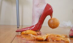 The high-heeled beauty jumped on the table and crushed the food