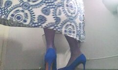 Long Blue Pattern Skirt Reading