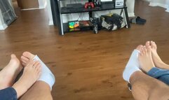 Indica Jane & Natasha Ty Play Footsies on Couch with Male Roommate | Asian Feet | Brunette Feet | Barefoot