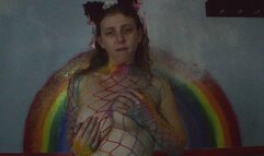 Kitten plays with her rainbow fishnets ASMR