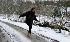 Clear Fashion Nova flip flops high heels on Slippery Ice