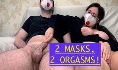 Two Masks, Two Cums: Fetish Handjob for You, Sex Toy for Me