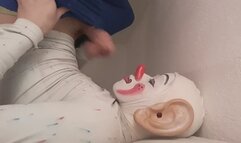 Clown masturbation and cumming in own mouth